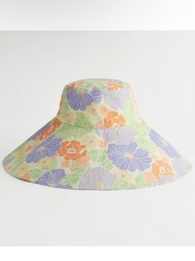 & Other Stories Green Orange Floral Printed Cotton Bucket Hat Medium